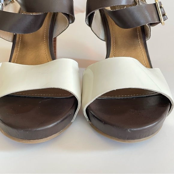 Kenneth Cole Reaction Cool Daze Block Heel Brown White Buckles Summer Boho 10M - Picture 8 of 9
